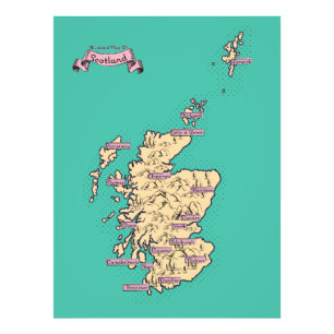 Foto Mapa ilustrado de Viagem da Escócia (Versão Teal)