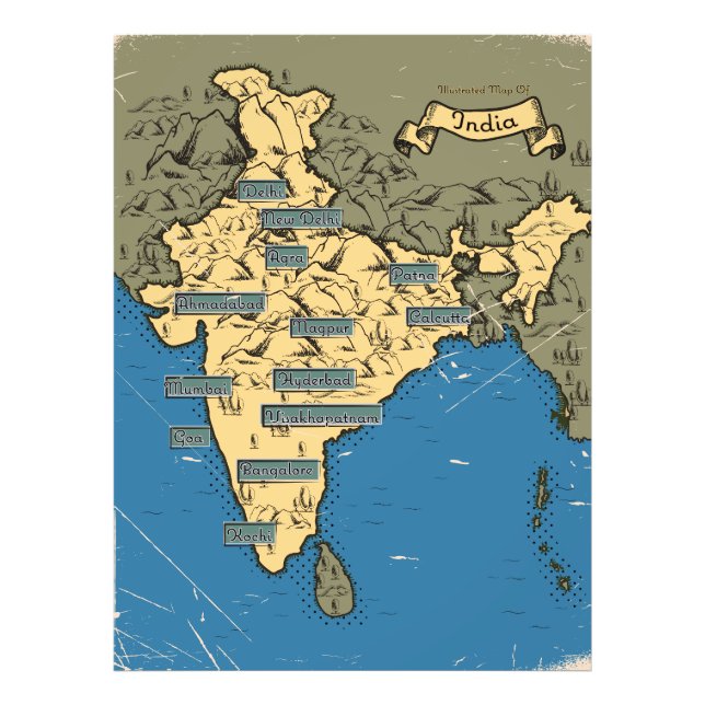 Foto Mapa Ilustrado De Viagem Da Índia (Frente)