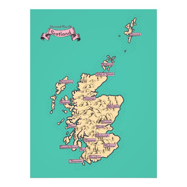 Foto Mapa ilustrado de viagens da Escócia (Versão Verde (Frente)