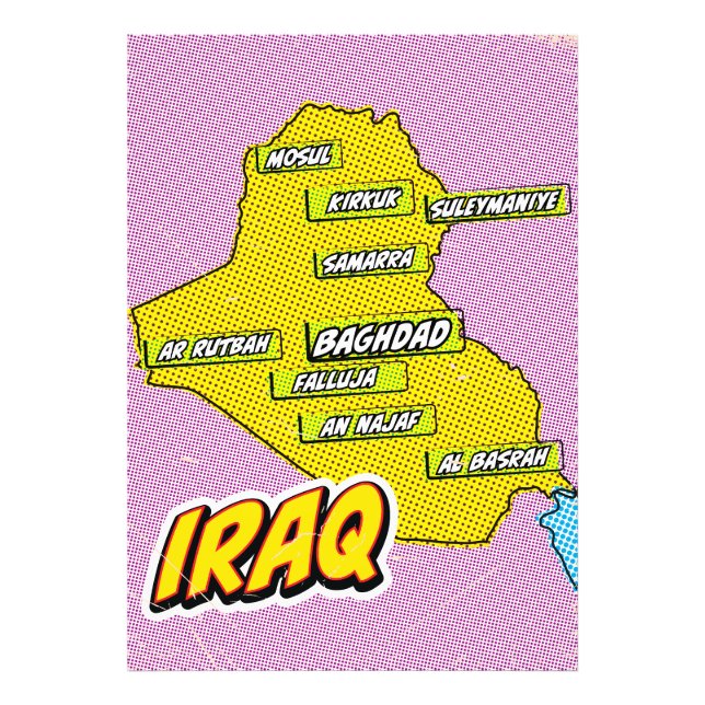 Foto Mapa Ilustrado do Iraque de pop Art (Frente)