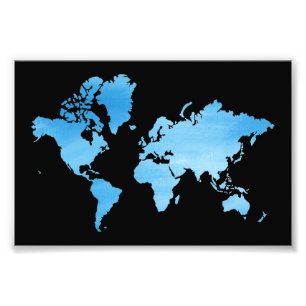 Foto Mapa Mundial Azul Minimalista Arte Aquarela