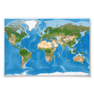 Foto Mapa Mundial Topográfico Ilustrado da Terra