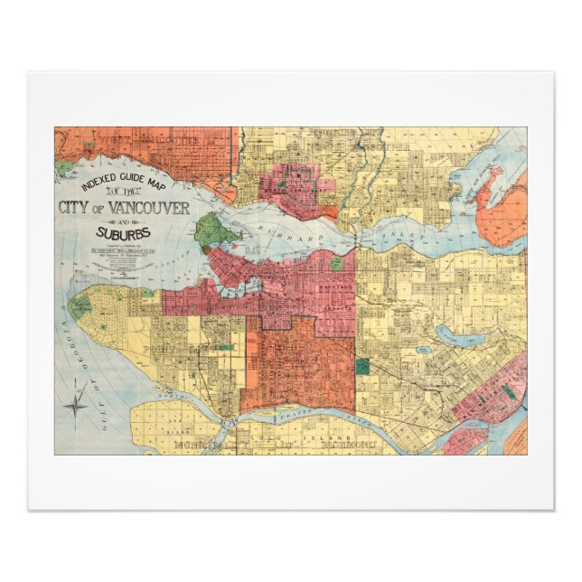 Foto Mapa Retro 1914 Cidade de Vancouver Colúmbia Britâ (Frente)