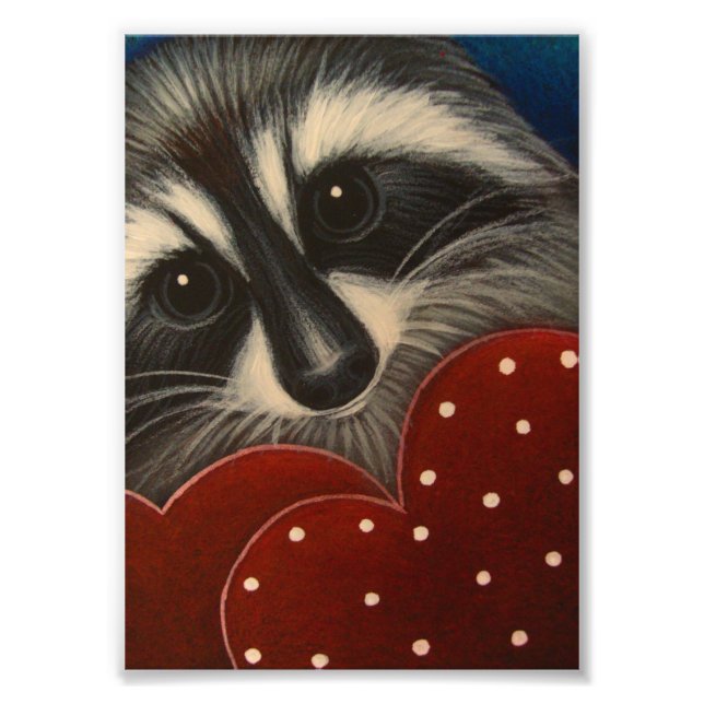 FOTO MAPACHE CON 2 CORAZONES IMPRESIÓN DE 13 X 18 CM (Frente)