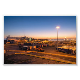 Foto marítima industrial do pôr do sol no Porto de