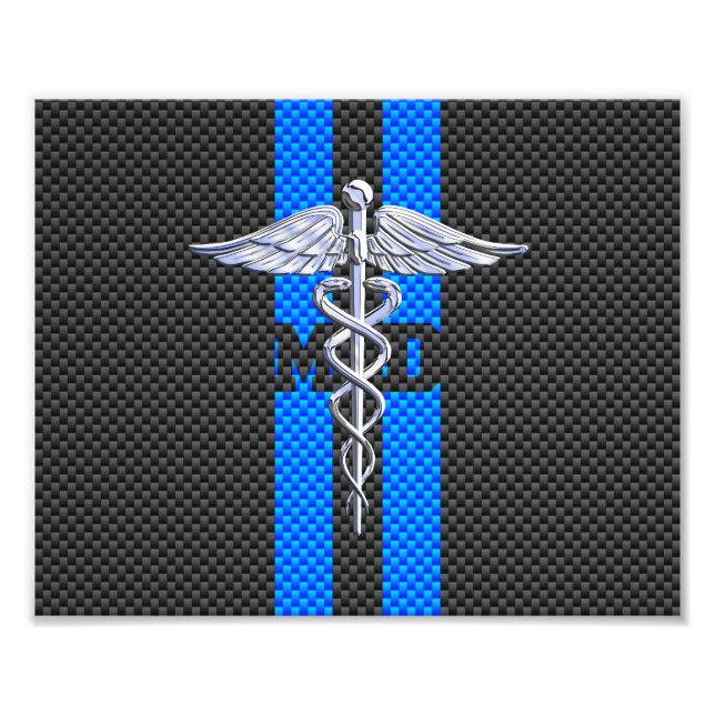 Foto Médico MD Caduceus em Impressão de fibra de carbon (Frente)