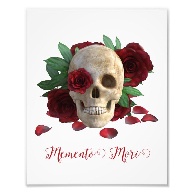 Foto Memento Mori. Caveira com rosas vermelhas (Frente)