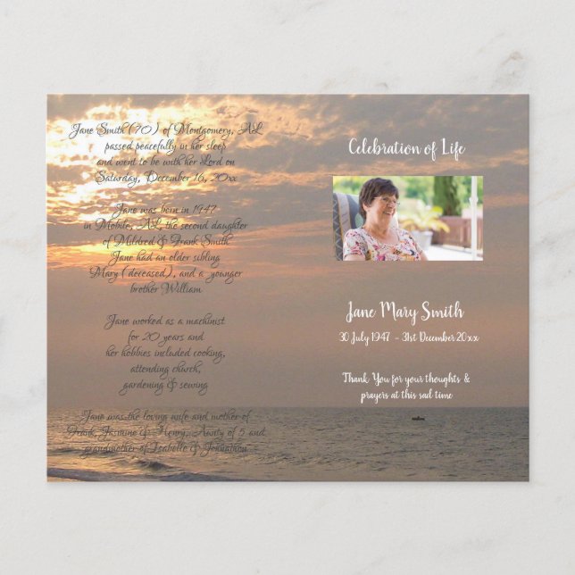 Foto Memorial Funeral Order Program (Frente)