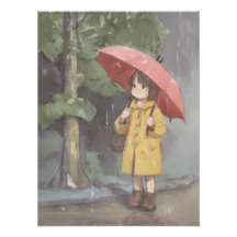 Menina com Guarda-Chuva Vermelho na Floresta Chuvo