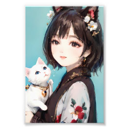 Foto Menina de Orelhas de Gato Segurando um Gato Fofo C
