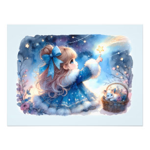 Foto Menina Sonhadora Observadora de Estrelas Aquarela