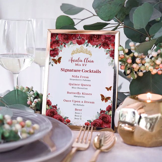 Foto Menu de Bebida do Bar de Quinceanera Dourada com C (Criador carregado)