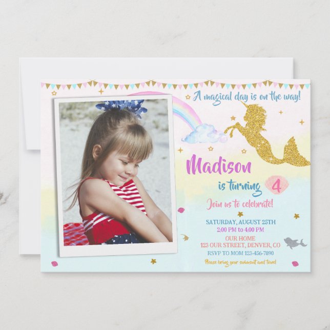 Foto: Mermicorn Convite de aniversário (Frente)