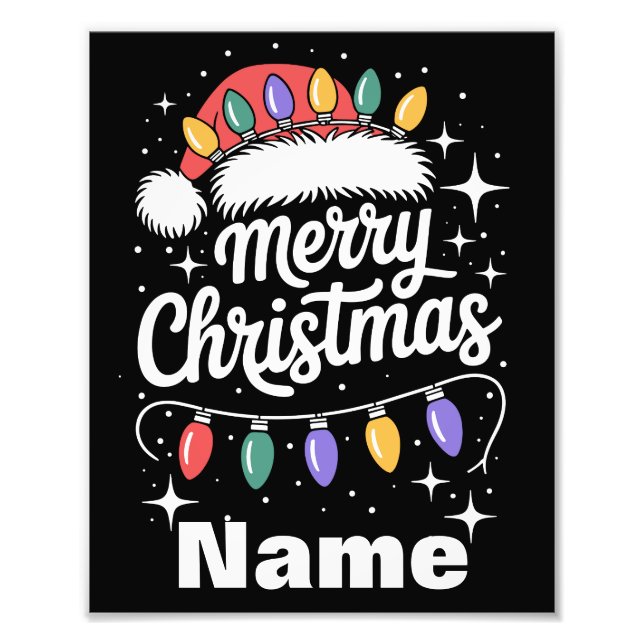 Foto Merry Christmas Lights Santa Hat Personalized Gift (Frente)