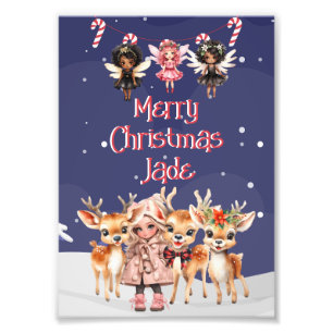 Foto Merry Christmas Reindeer Peppermint Fada com Nome