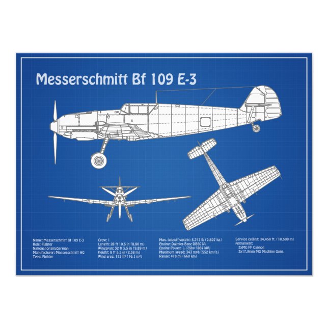 Foto Messerschmitt Bf 109 - Airplane Blueprint ABD (Frente)