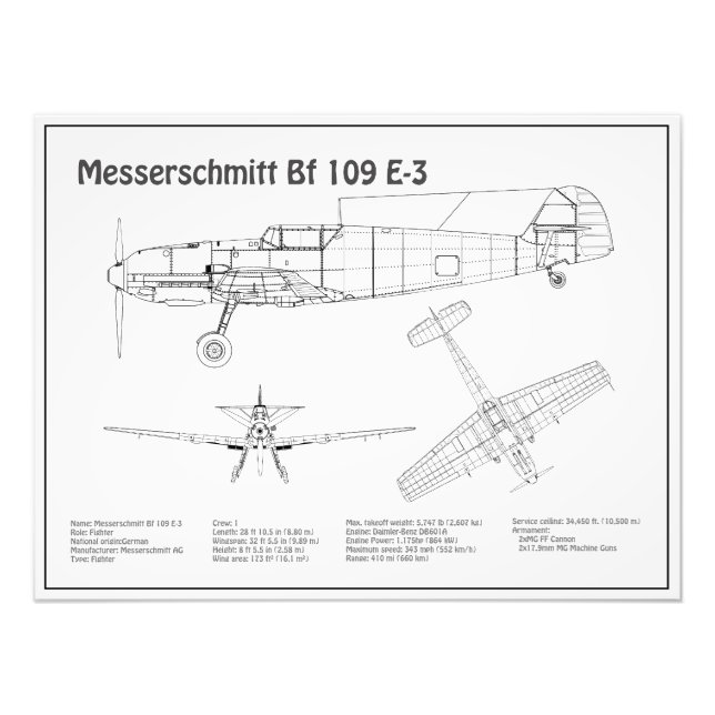Foto Messerschmitt Bf 109 - Airplane Blueprint BD (Frente)