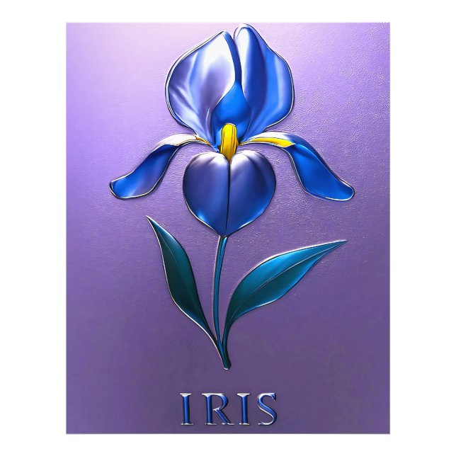 Foto Metallisch Glänzende Blaue Irisblüte mit Text (Frente)