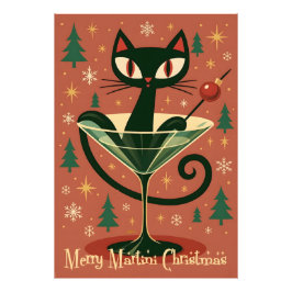 Foto Mid Century Black Cat Merry Martini Christmas