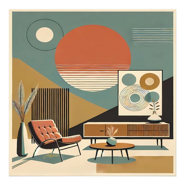 Foto Mid Century Interior Design Sunrise Livingroom (Frente)