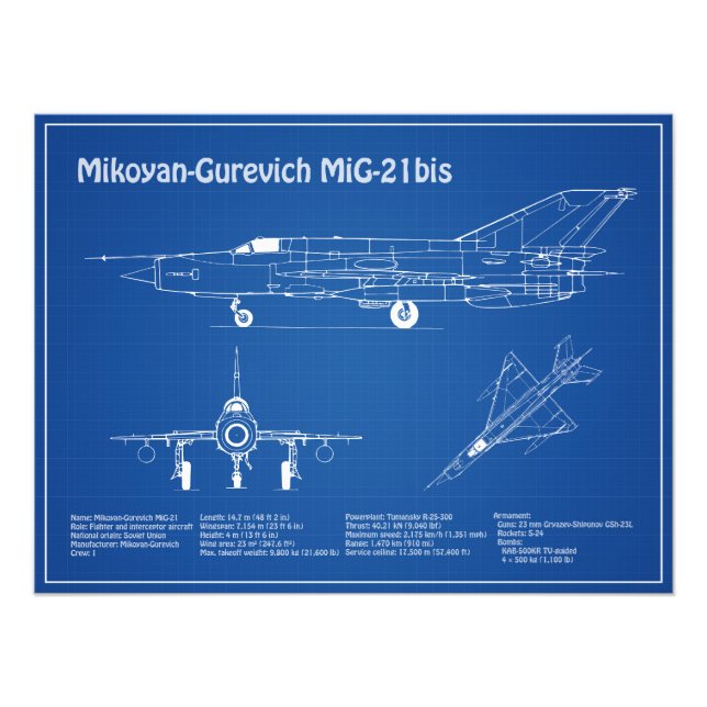 Foto MiG-21 bis - Planos de projeto de avião AD (Frente)