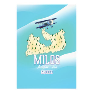 Foto Milos, ilha grega Mapa arte de poster de viagem.