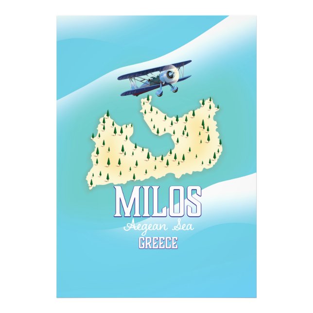 Foto Milos, ilha grega Mapa arte de poster de viagem. (Frente)