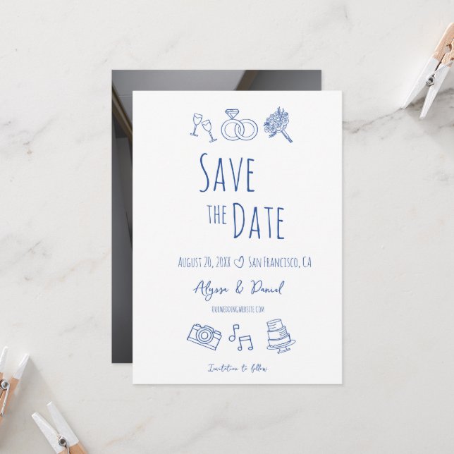 Foto Mínima Azul Branca Desenhada à Mão Caprichosa (Frente/Verso In Situ)