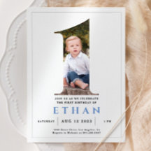 Foto Minimalista Número 1 Convite de Aniversário