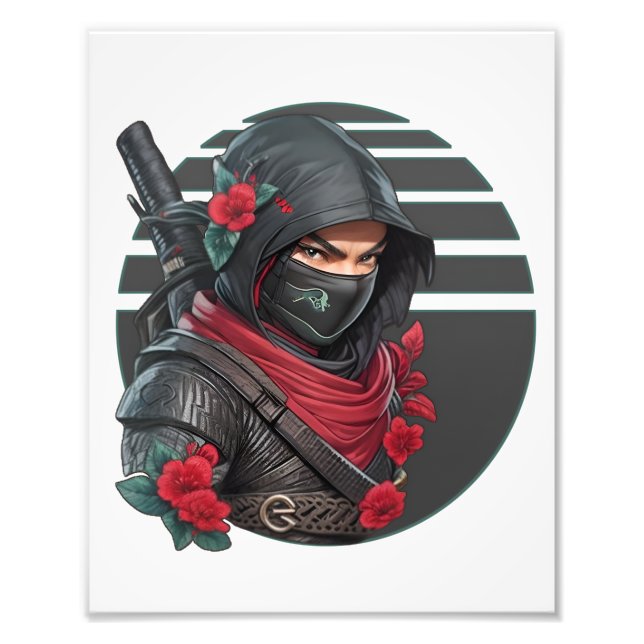 Foto Misterioso guerreiro Ninja com espada e espada ver (Frente)