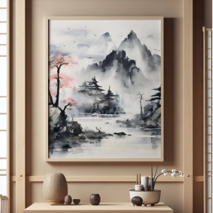 Foto Misty Mountain Ink Painting