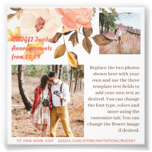 Foto MODELO de Texto Fotográfico de Flores Rosa de Cora (Frente)