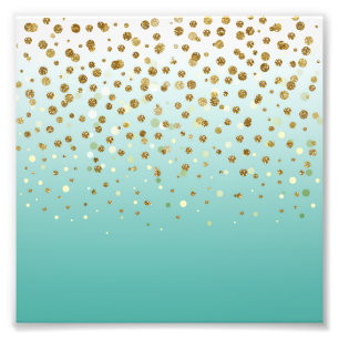 Foto Modern Girly gold glitter confetti Blue Gradient