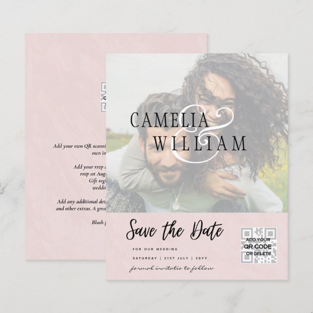 FOTO Moderna BUDGET Salve a Data QR CODE RSVP (Frente/Verso)