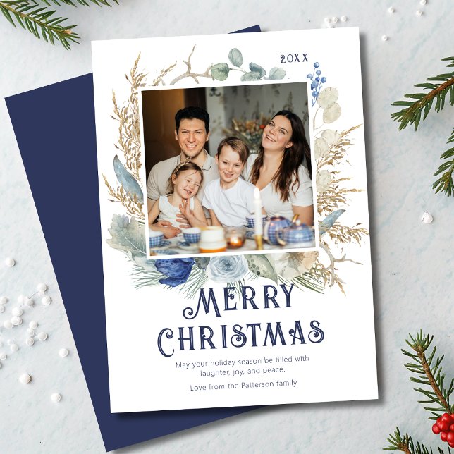 Foto Moderna, Feliz Script de Natal Boho Floral (Criador carregado)