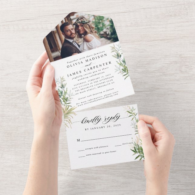 Foto Moderna RSVP Greenery Casamento Botânico (Aba destacável)