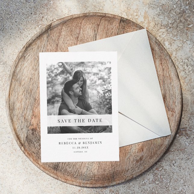 Foto moderna Salva o Anúncio de Data (Save the Date Photo Wedding Announcement)