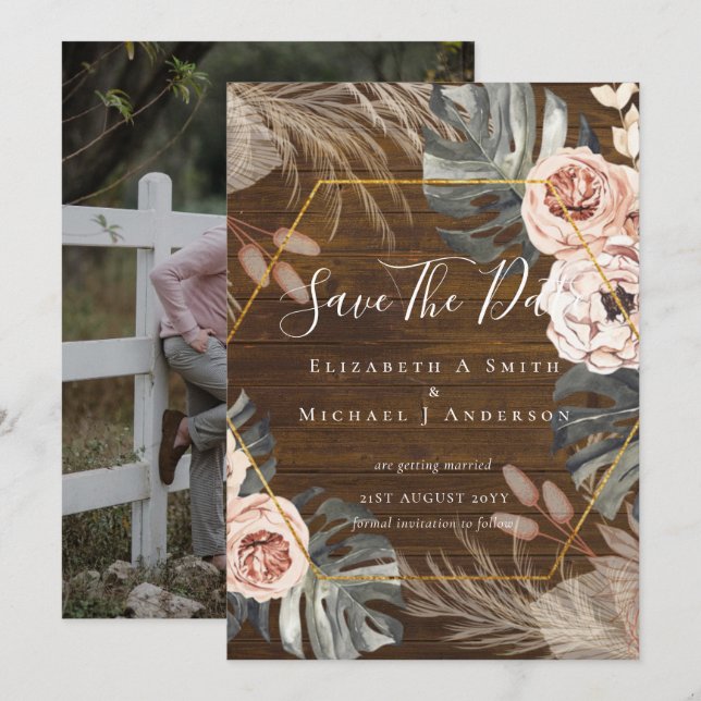 Foto moderna Salvar Datas PAMPAS Coral Tropical (Frente/Verso)