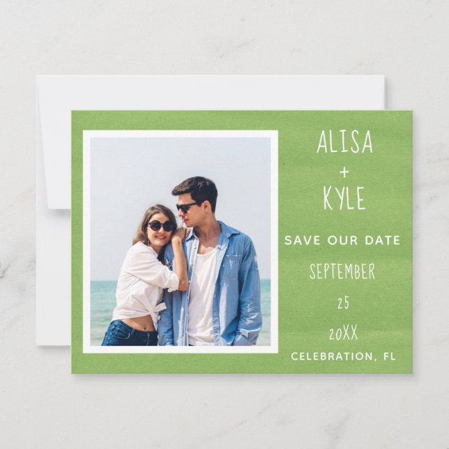 Foto moderna verde de verão para salvar a data (Frente)