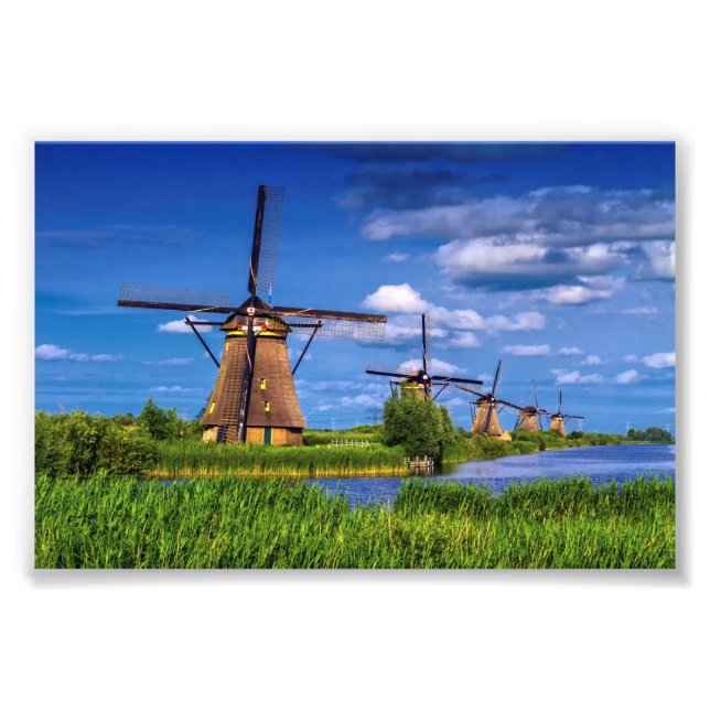 Foto Moinhos de vento em Kinderdijk, Países Baixos (Frente)