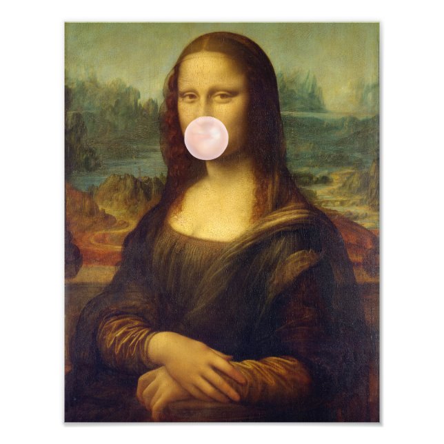 Foto Mona Lisa soprando pastilha elástica rosa (Frente)
