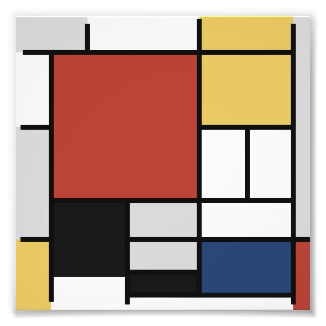 Foto Mondrian Painting Red Plane Yellow Black Cinza Blu (Frente)