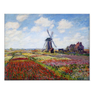 Foto Monet Field of Tulips With Windmill Impressão