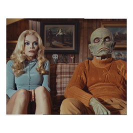 Foto Monstro e Mulher no sofá dos anos 70