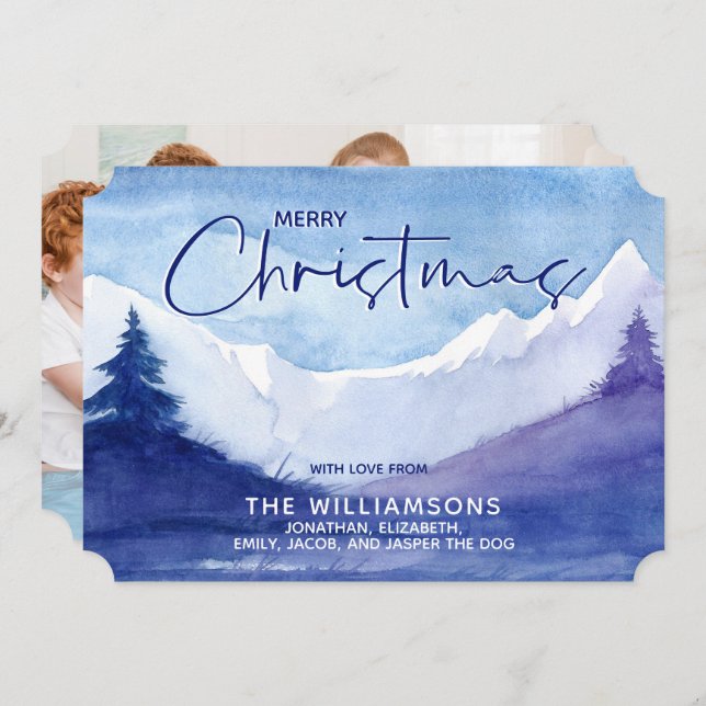 Foto: Montanhas Snowy Feliz Cartão de Férias de Na (Frente/Verso)