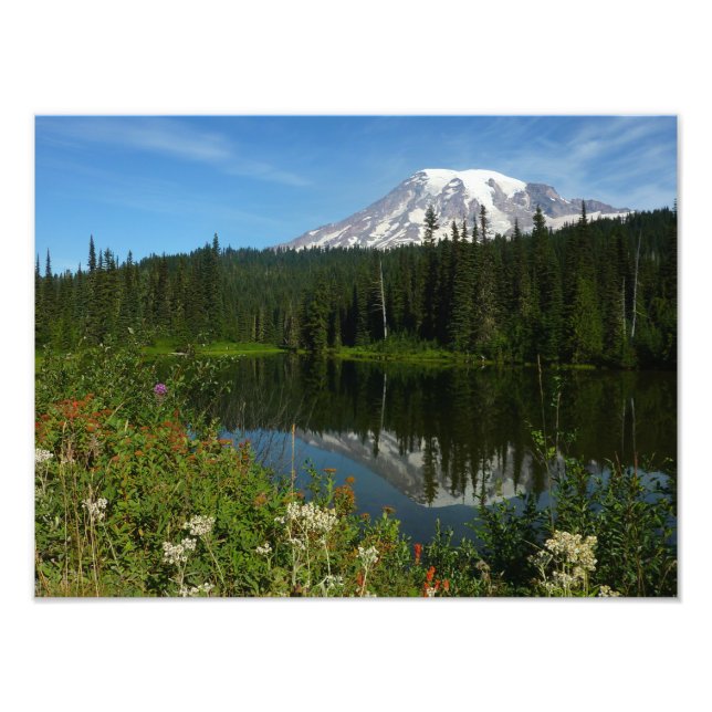 Foto Monte Rainier Lake Refletido com flores selvagens (Frente)