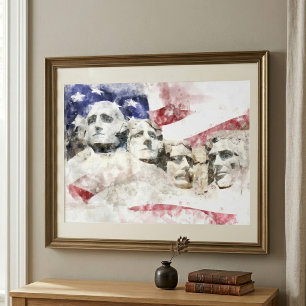 Foto Monte Rushmore Aquarela com Bandeira Americana