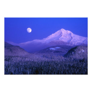 Foto Moonrise no inverno do Monte Hood, Oregon