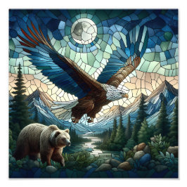 Foto Mosaic Bear and Eagle in the Mountains Ai Art