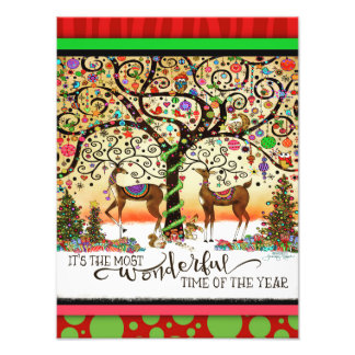 Foto Most Wonderful Time Festive Deer Tree Christmas 